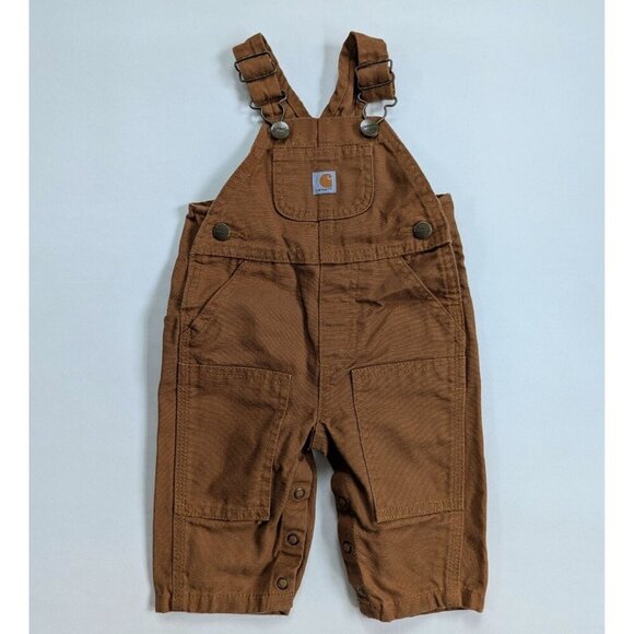 Carhartt Baby Bib Overalls Tan Duck Canvas Size 3 Months - Picture 1 of 5